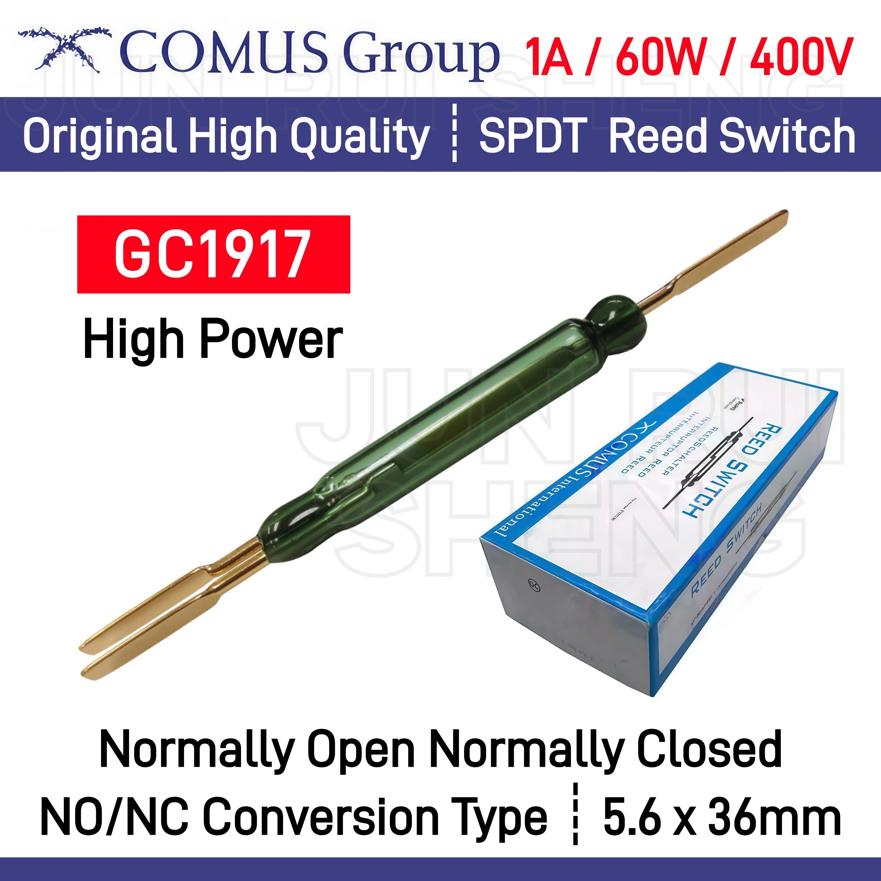 5PCS COMUS GC1917 High Power Reed Contact Switch 1A 60W 400V Normally Open Normally Closed NO NC Changeover Magnetic Sensor 36MM