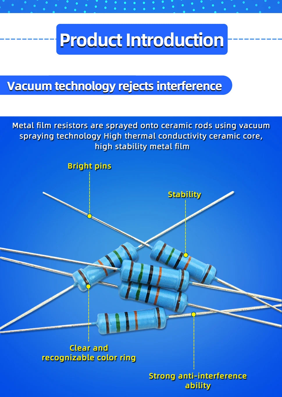 20PCS 2W 1% Metal Film Resistor 2W 1Ω - 4.7MΩ 1 4.7 10 47 100 200 220 300 330 470 680 910 1K 2.2K 4.7K 10K 15K 100K 470K 1M ohm