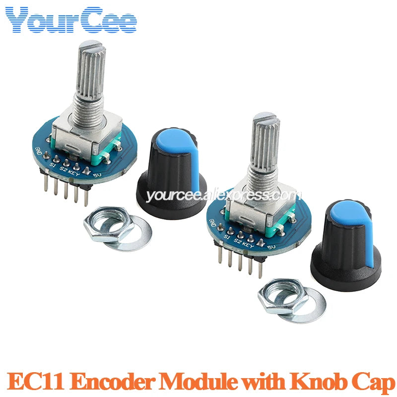 2pcs/1pc EC11 360 Degree Rotary Encoder Module with Knob Cap Potentiometer Digital Pulse Output for Household Electric Appliance