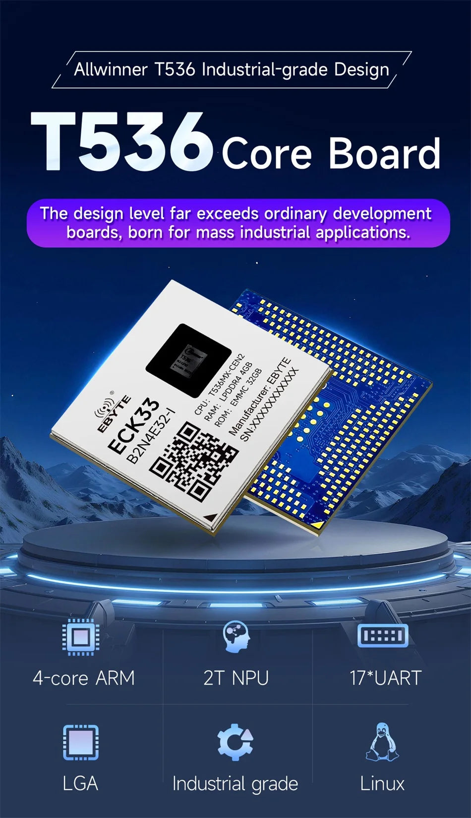 T536 Core Board Multi-core Heterogeneous Quad-core A55 CDSENET ECK33 ARM NPU RISC-VLGA Single-board Computer Industrial Grade