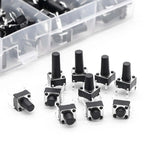100Pcs 6x6mm Tactile Push Button Switch Assortment Kit, 9 Stem Heights 4Pin Vertical Momentary Micro Switches for Circuit Repair