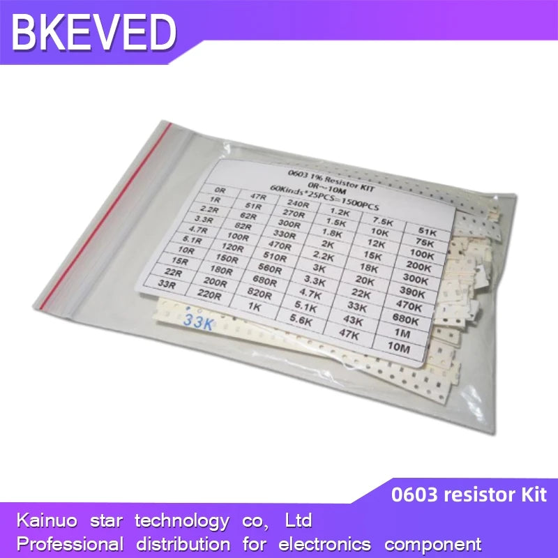 1500PCS SMD 0603 0805 Resistors Assorted Set (60 Values X 25Pcs) 0R-10M Ohm 1% High Precision Film Chip Resistance Kit