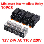 10PCS Intermediate Relay Miniature Control Small With Base Socket Copper Coil DC 12V 24V AC 110V 220V HH52P/53P/54P HH62P HH63P