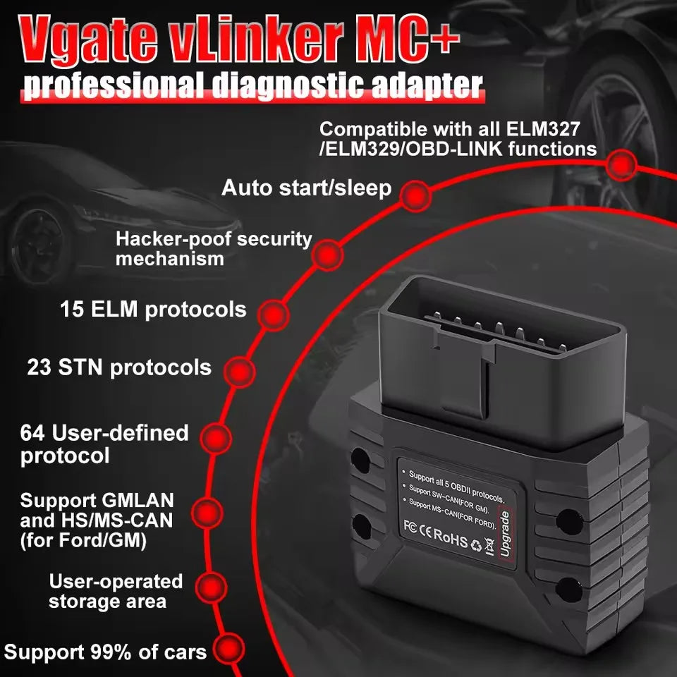 Vgate VLinker MC+ MC V2.2 Bluetooth 4.0 BT3.0 OBD Scanner Car Diagnostic Tools For IOS Android Scanner Auto Tool PK V1.5 ELM327
