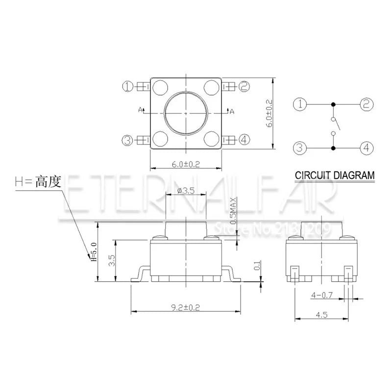Tact Push Button Switch 12V Copper 4PIN DIP2 SMD Micro Switch 6X6X5 4.3 5 5.5 6 7 8 9 10 11 12 13 15MM TV Toys Home Use Button