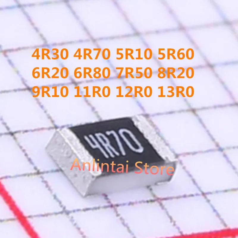 100PCS SMD Resistance 4R30 4R70 5R10 5R60 6R20 6R80 7R50 8R20 9R10 9R00 11R0 12R0 13R0 0805 1210 1206 2010 1812 2512  Thick film