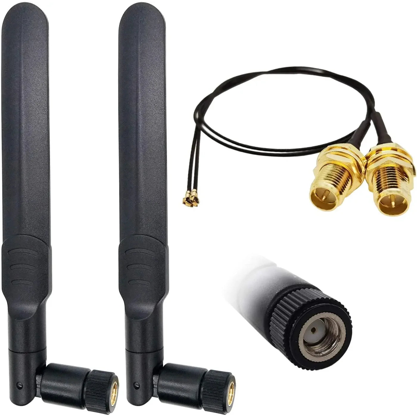 2 X 8dBi Dual Band 2.4GHz 5.8GHz Antenna RP-SMA Male + 2 X 15CM SMA Male to I-P-E-X-MHF4 Pigtail Cable for M.2 NGFF WiFi WLAN Ca