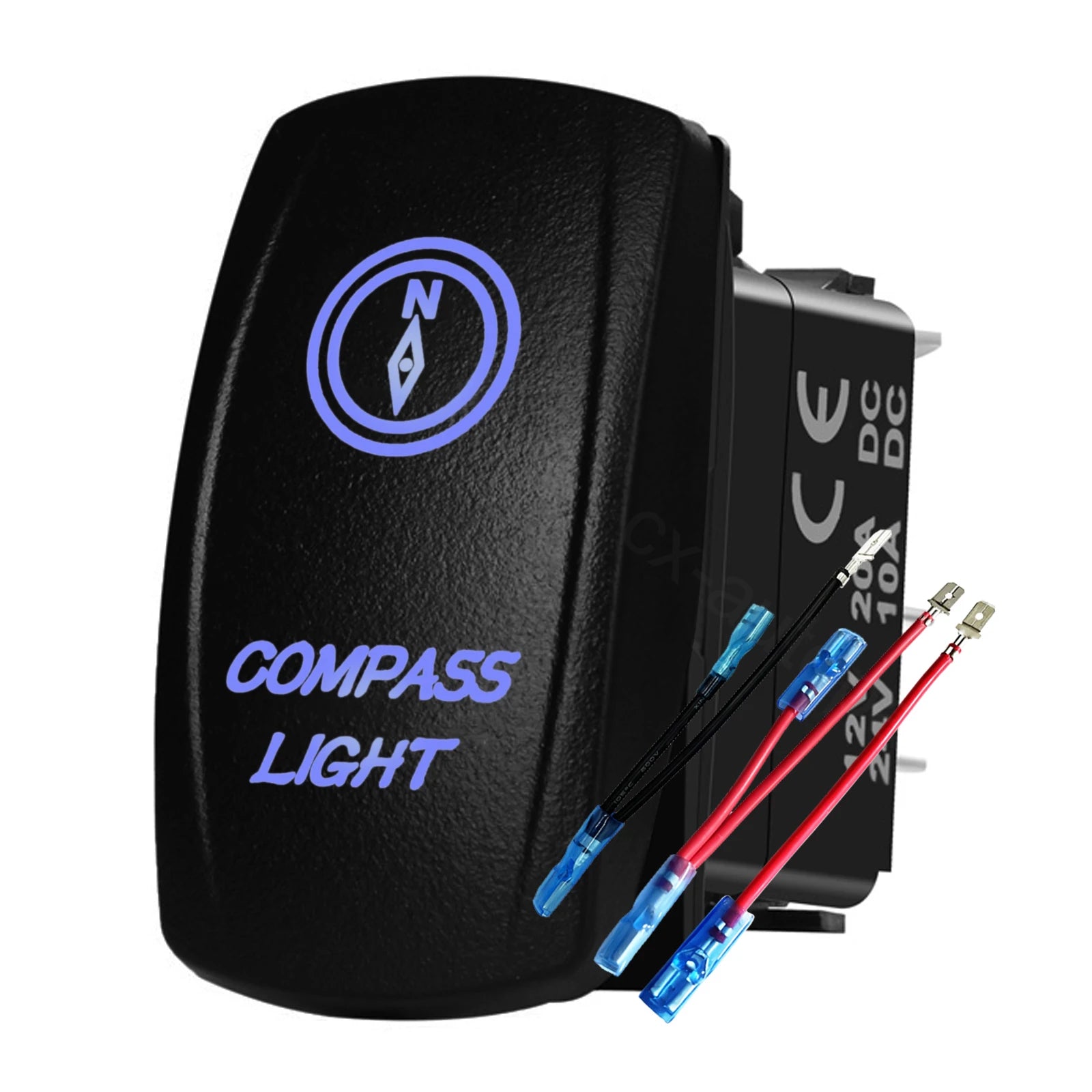 12V 24V Boat Trim Tabs Switch (ON)-OFF-(ON) Momentary Rocker Switch Waterproof Blue Light ON-OFF Toggle Switch With Harness
