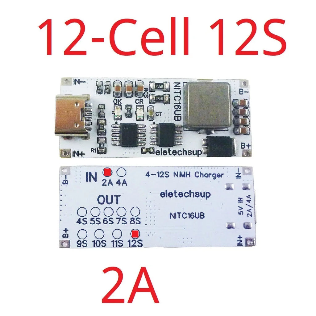 2A/4A 4-12 Cell NIMH Charger Module TYPE-C DC 5V Boost BMS CC/CV NiCd for 4.8V 6V 7.2V 8.4V 9.6V 10.8V 12V 13.2V 14.4V Battery