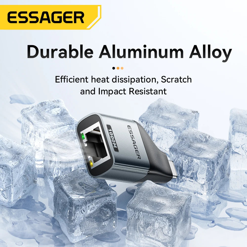 Essager Ethernet Adapter 1000/100Mbps RJ45 To Type C Connector Extender Extension for PC Tablet Laptop Projector Gigabit Adapter