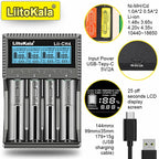 LiitoKala Lii-CH4 Smart Charger for 18650/21700/26650/AA/AAA/Ni-MH/Li-ion,1.2V/1.5V 4-Slot Fast Charge, USB-C, Auto Detect