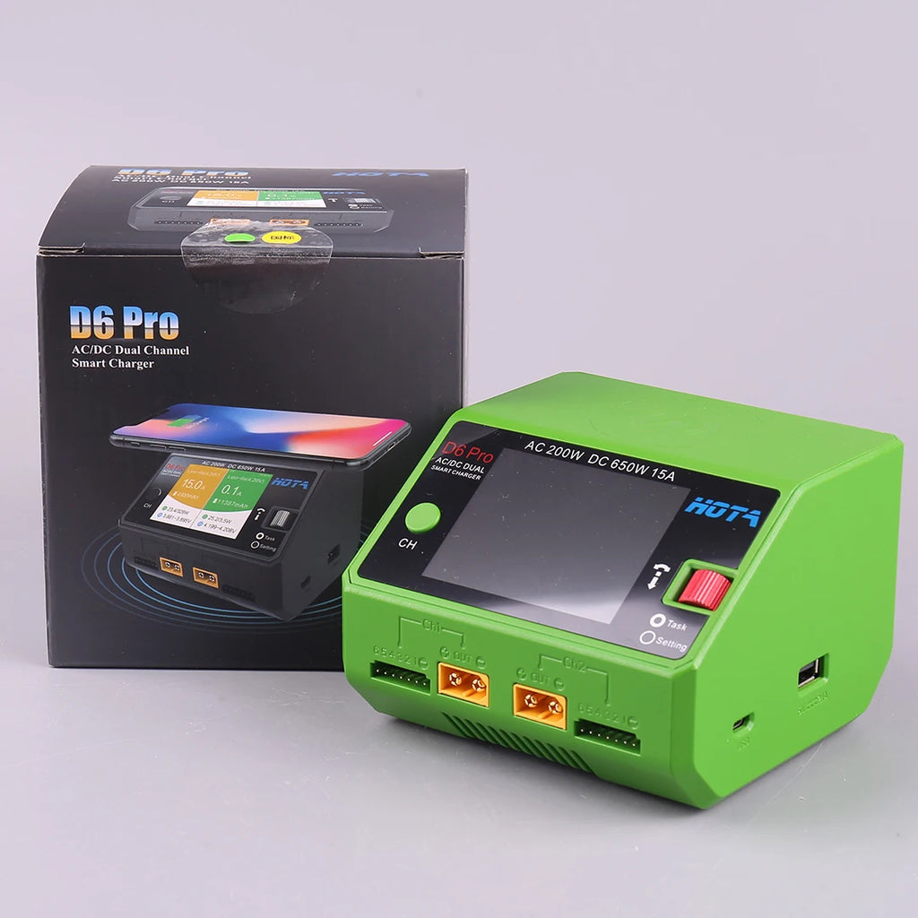 HOTA D6 Pro AC 200W DC 650W 15A*2 Dual Channel Lipo Charger Support Power Distribution 1-6S Battery Charger for RC Models Parts