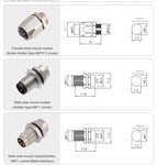 M8 Socket 3 4 5 6 8 Pins Female Male Solder Type Front Back Panel Mount Waterproof Connectors