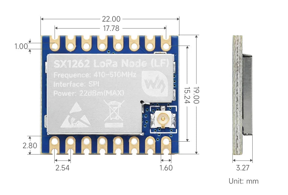 Waveshare Core1262 LF/HF LoRa Module, SX1262 chip, Long-Range, Anti-Interference,for Sub-GHz band for Raspberry Pi 5/4B/3B
