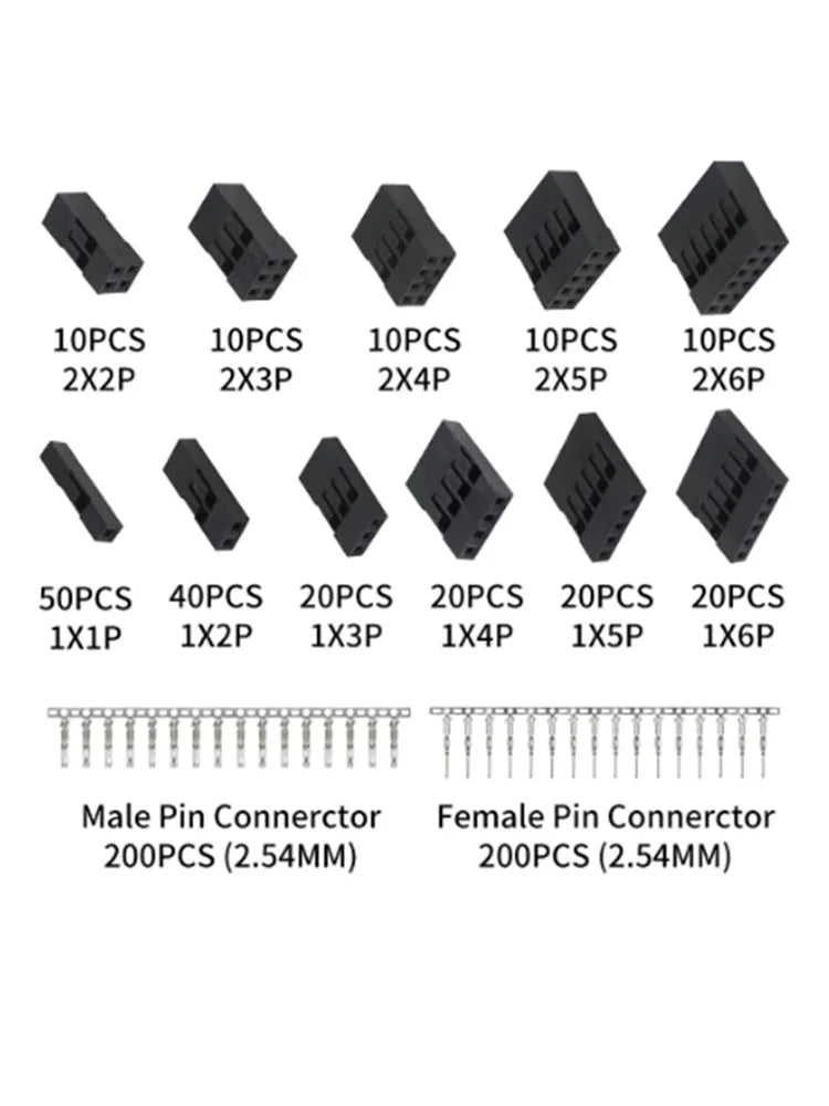 620pcs Dupont Connector 2.54mm, Dupont Cable Jumper Wire Pin Header Housing Kit, Male Crimp Pins+Female Pin Terminal Connector