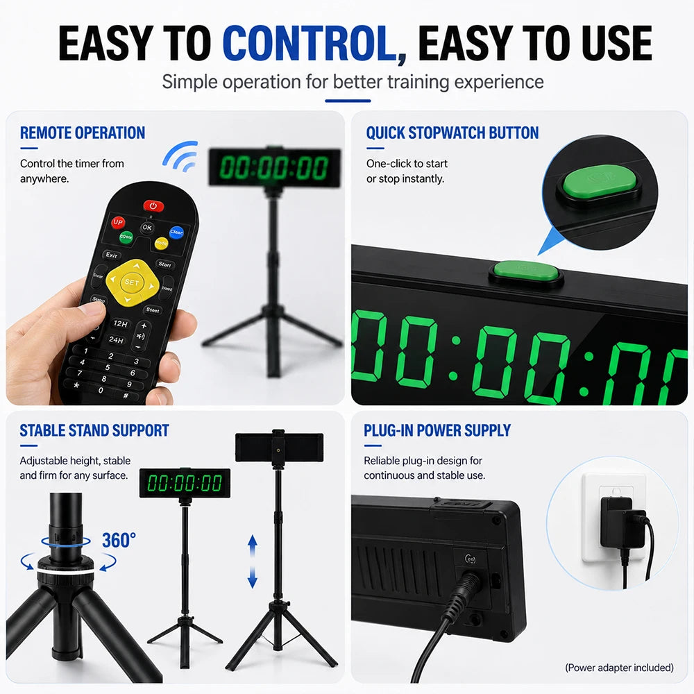 Gym Timer Clock for Home Fitness with Timer Button Large Digital Stopwatch Countdown Clock 12/24H Digital Wall Clock