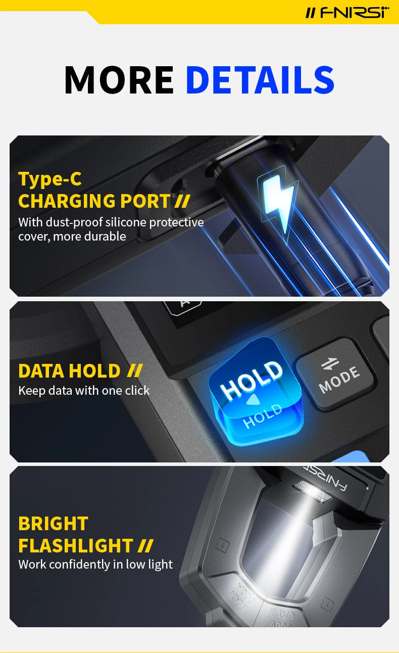 FNIRSI DMC-100 Clamp Meter 10000 Counts TRMS AC/DC Current Amperemeter Clamp 600A Digital Multimeter USB Charge Electrician Tool