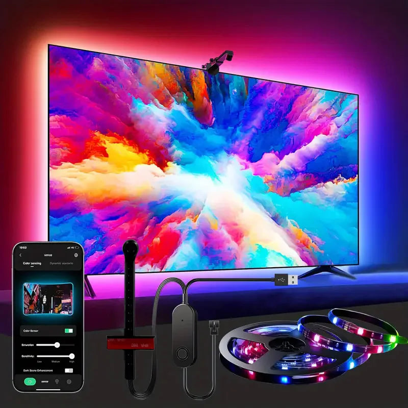 LED TV Backlight with Color Picking Sensor RGB-IC Led Strip Lights App Control Music Sync Light for 55-75inch PC/TV Ambient Ligh