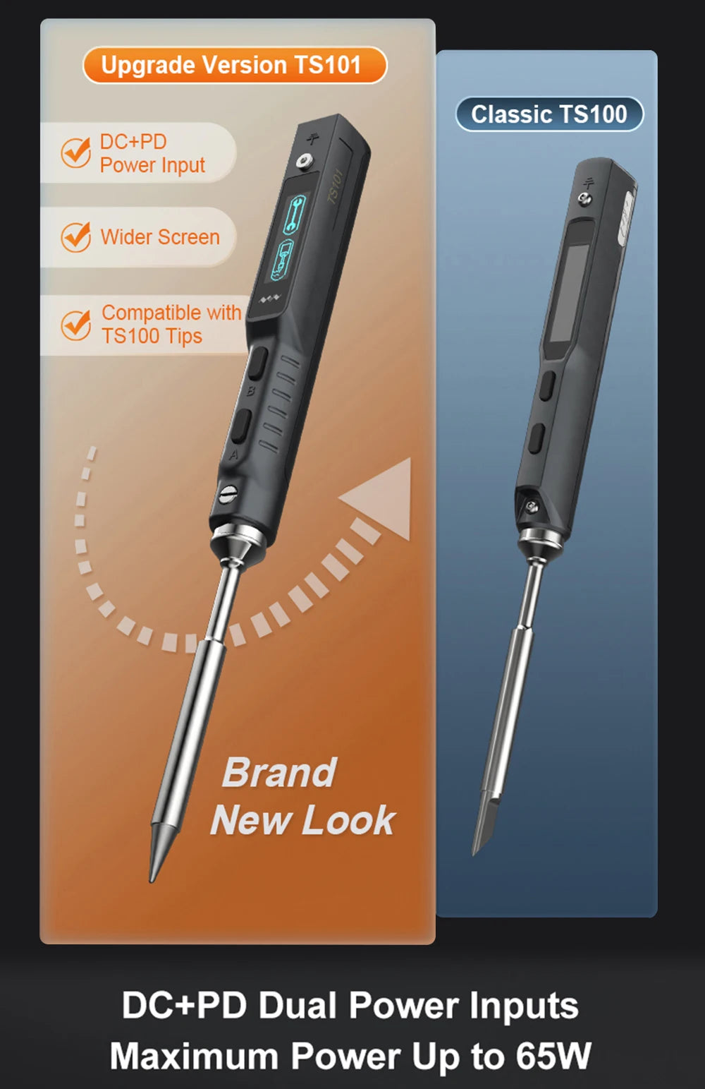 Miniware TS101 Soldering Iron Electric 65W Temperature Programmed LCD New Upgraded TS100 With Soldering Tip Set