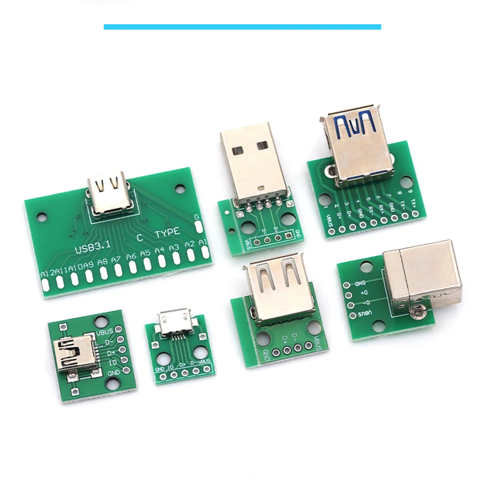 Micro Mini USB USB A Male USB 2.0 3.0 A Female USB B Connector Interface to 2.54mm DIP PCB Converter Adapter Breakout Board