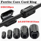 10Pcs Adjustable Toroidal Core Ferrite Bead Clip 3.5/5/7/9/13/15mm Great for EMI RFI Protection Cable Clamp Noise Suppressor