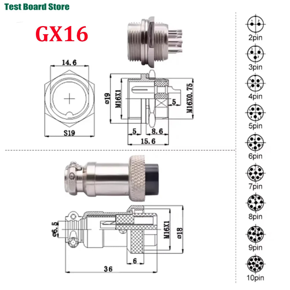 1/5/10Set GX16 Aviation Connector 2 3 4 5 6 7 8 9 10 Pin Male Plug Female Socket Waterproof Circular Connector