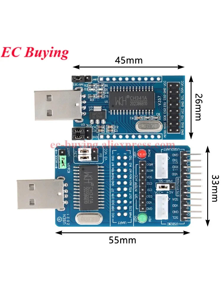 CH341A Programmer USB to SPI I2C IIC UART TTL ISP Serial Adapter Module EPP/MEM Converter Brush Debugging RS232 RS485 CH341T