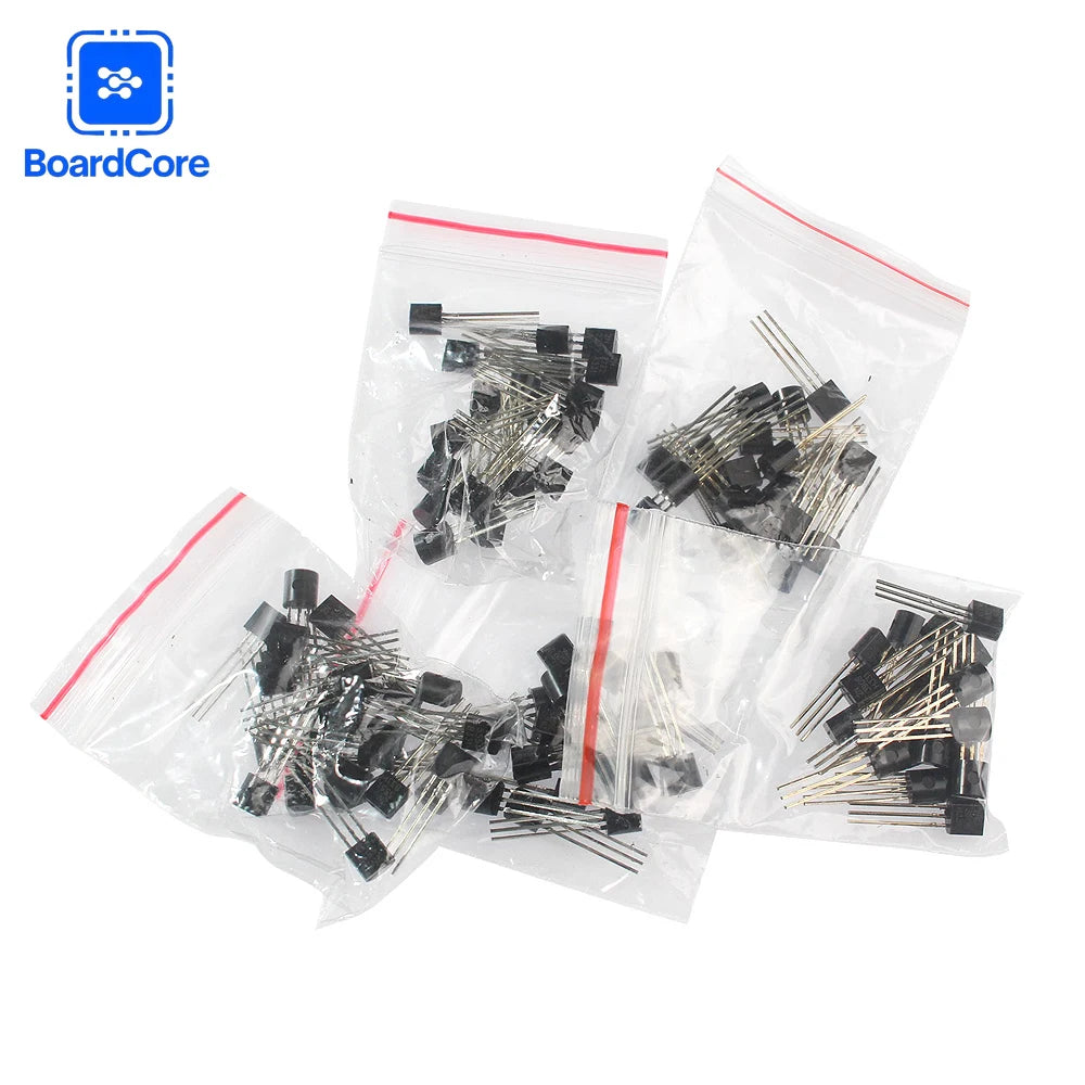 100PCS Transistors Kit 2N2222 2N3904 2N3906 2N5401 2N5551 NPN PNP Transistor Assortment for Arduino Electronics DIY Projects