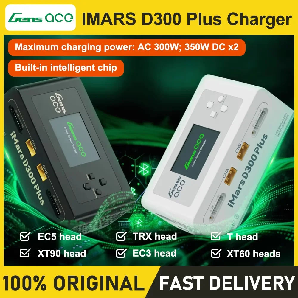 Gens Ace IMARS D300 PLUS Lipo Battery Charger Dual Channel Intelligent Balanced Charger 6S Battery AC300W