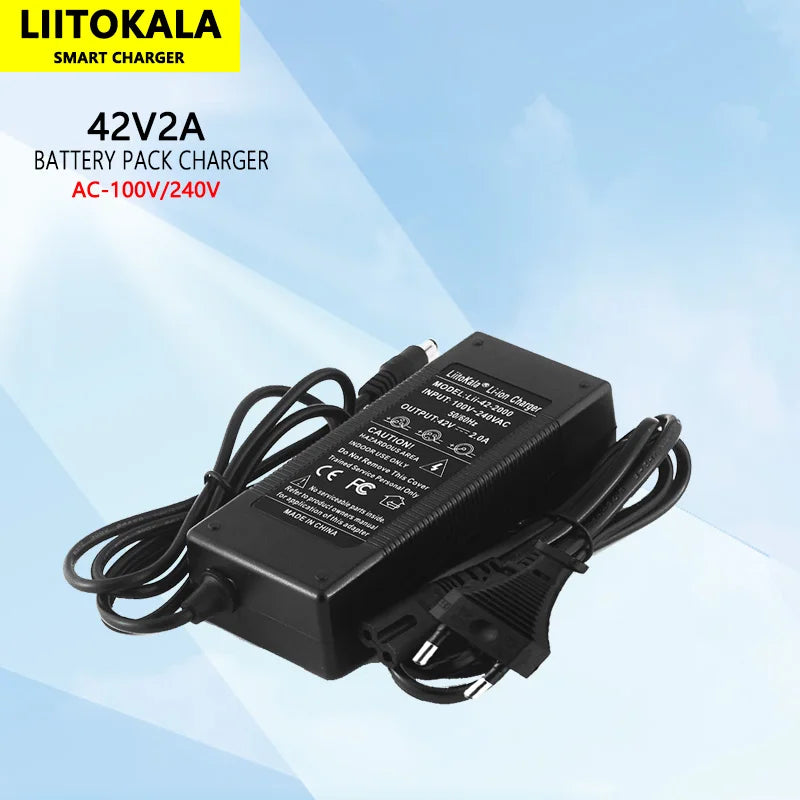 LiitoKala 10S 36V/42V 2A 18650 Charger 100-240V Input Lithium Li-ion Charger For 36V Electric Bike Wo-wheel Vehicle