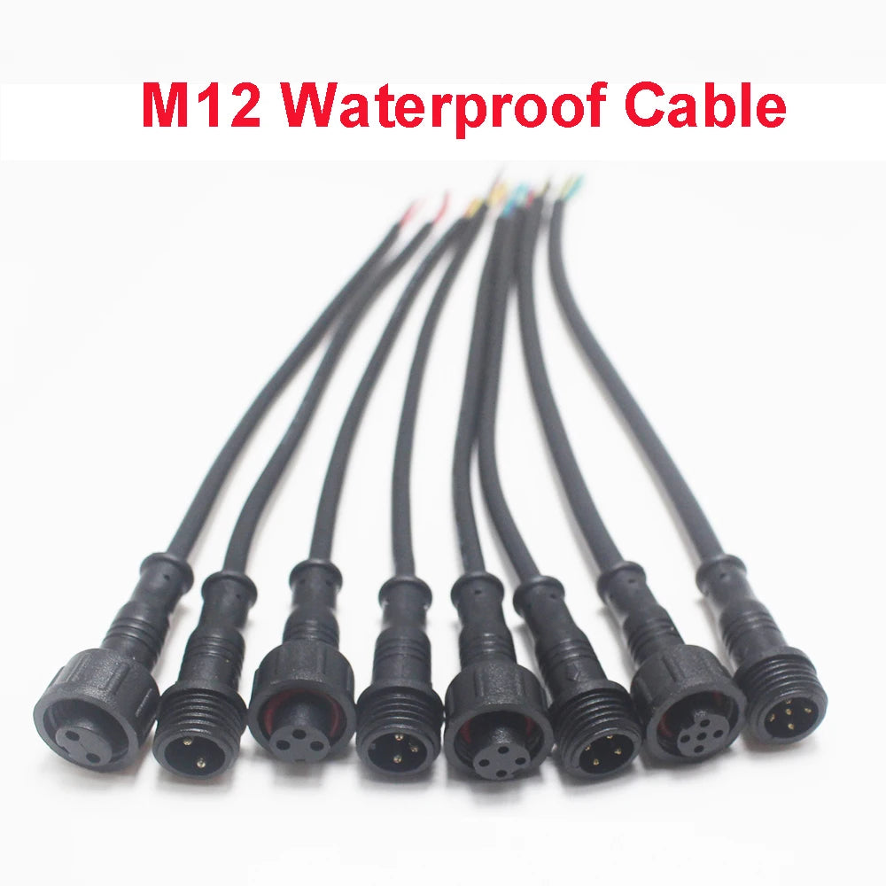 1Pair M12  2 3 4 5 Pin Waterproof IP65 Cable Wire Plug for LED Strips Male and Female Jack 20cm Lengh Connector Small Size Head