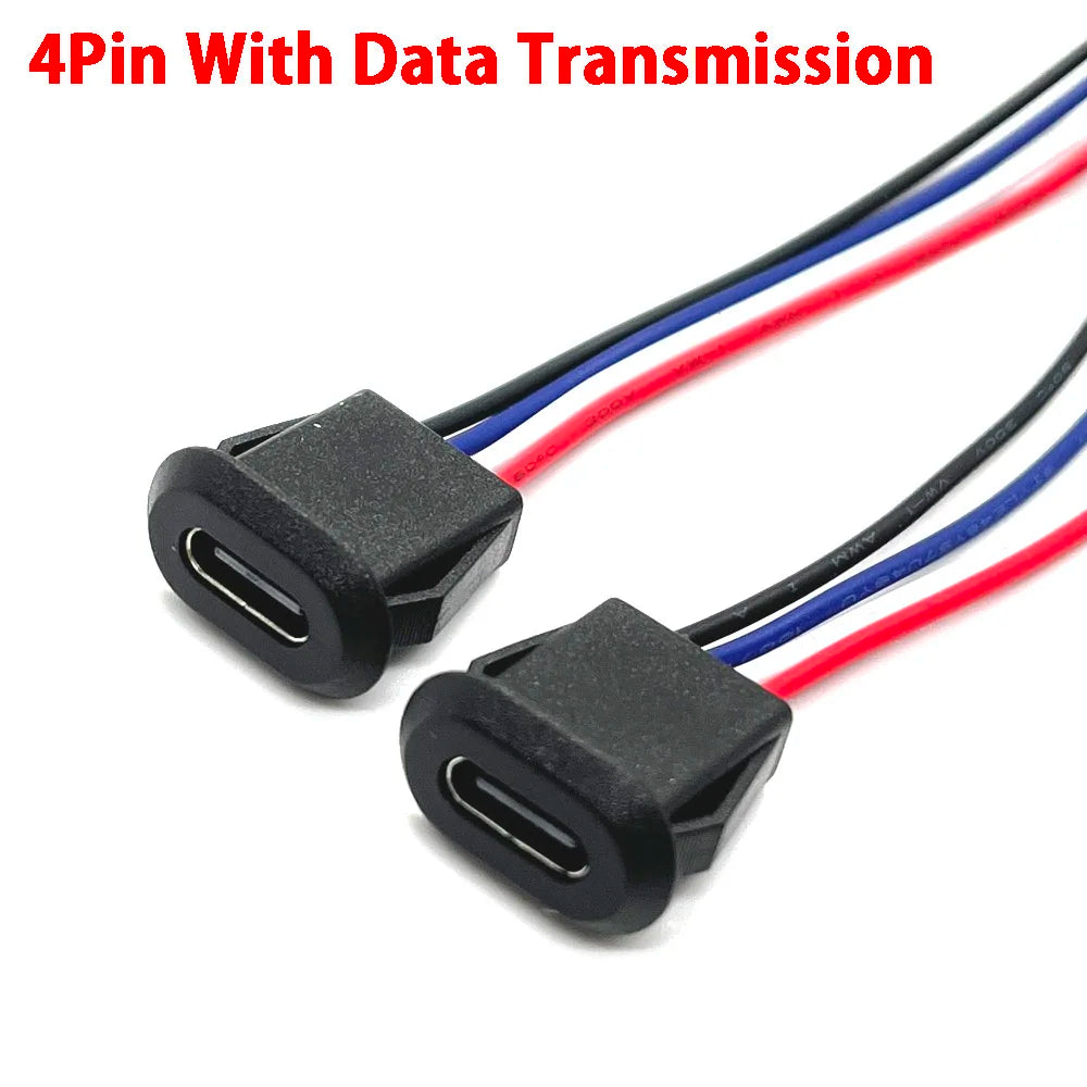 4 Pin Press Type USB Connector Type-C Waterproof with PH 2.0 Female Socket High Current Fast Charging Jack Port with Data Pin
