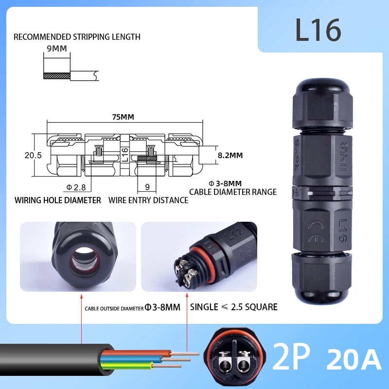 IP68 Waterproof Connector Outdoor LED Lighting Sealed Connector  Assembly Type Wire And Cable Quick Terminal Connector 2/3/4/5P