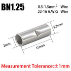 BN Copper Electrical Wire Cable Connection Crimp Sleeve Tubular Ferrule Lug Connector Non-Insulated Tube Butt Splices Terminal
