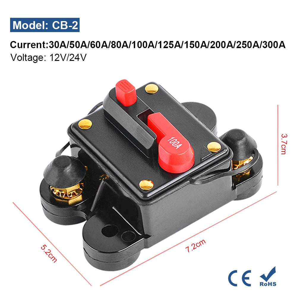 Circuit Breaker Reset Fuse 12v 24v 48v DC 20A-300A 250A Solar Fuse Car Boat Audio Manual Power Protect Fuse Resettable Insurance