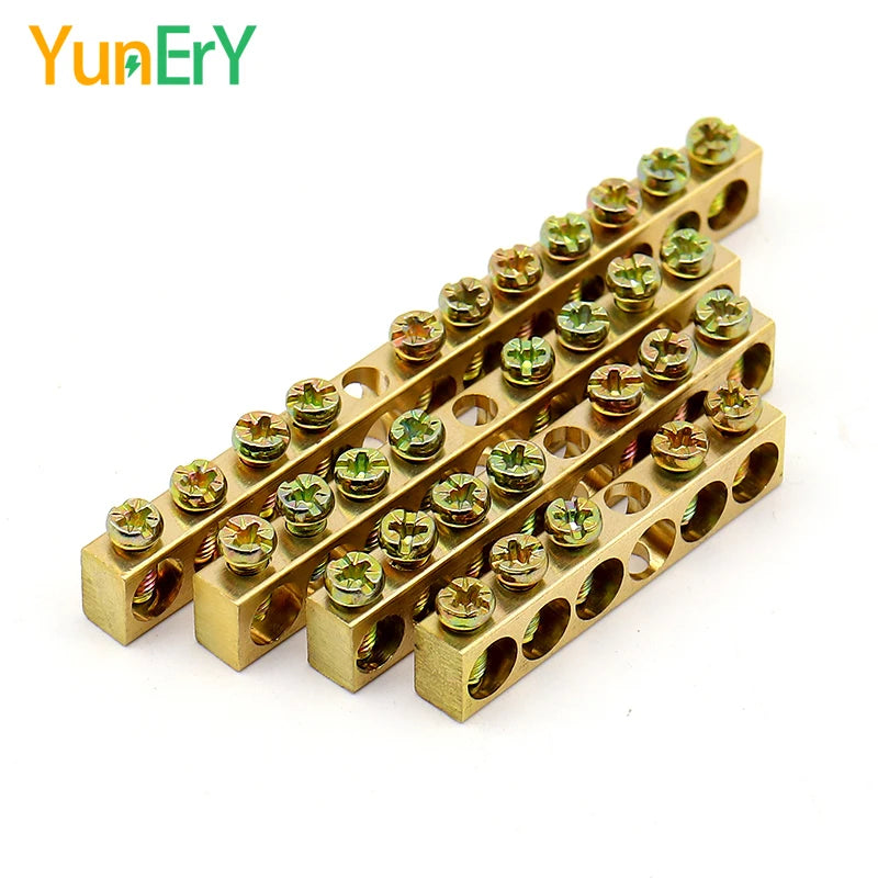 1 PCS Multi Specification Brass Ground Strip 5/6/7/8/9/10/12/15/20 Hole Brass Rod Grounding Terminal Ground Bar Terminal Strip