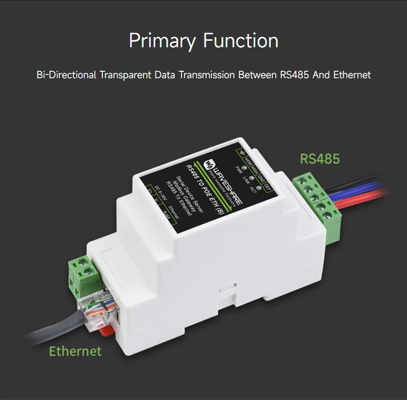 RS485 to RJ45 Ethernet Module Industrial Serial Server TCP/IP to Serial Support Rail-Mount Modbus Gateway Optional POE Function