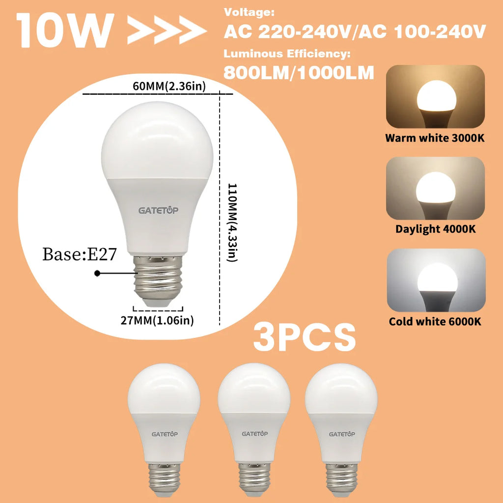 1-10Pack E27 10W LED Bulb Are Equivalent to 100W Incandescent Lamps  110V 220V Ultra-Bright 3000K 6000K For Living Room Use
