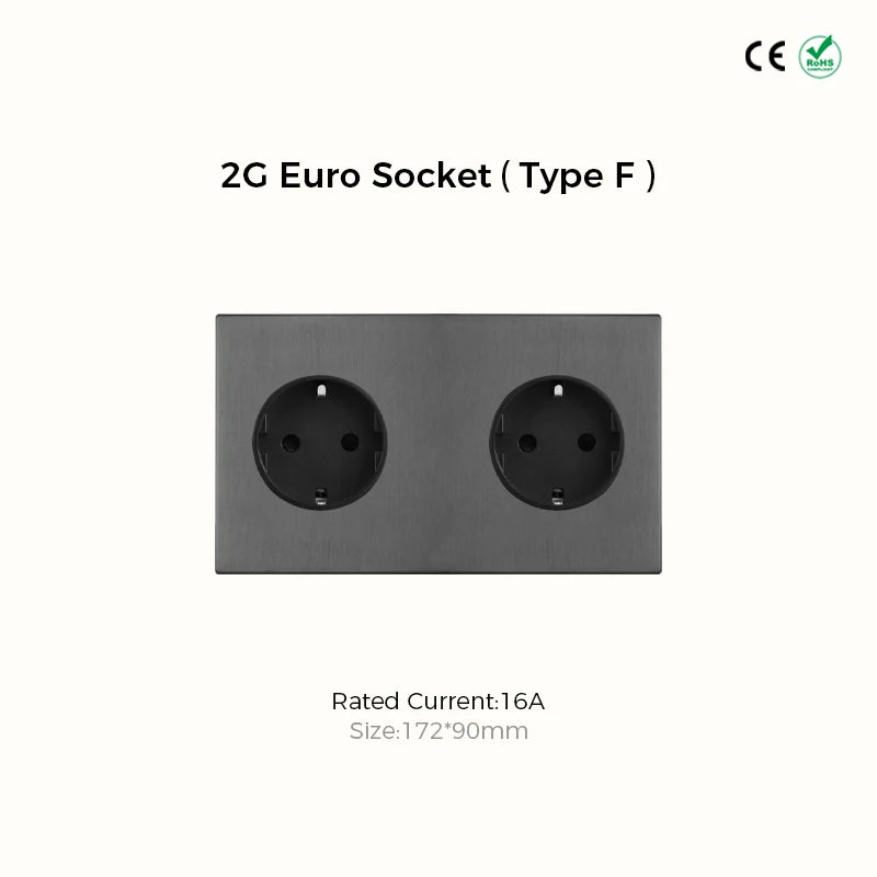 Avoir Wall Toggle Switch Gray Stainless Steel Panel Light Switches 2Way Power Socket Europe Korea French Electrical Outlets Home