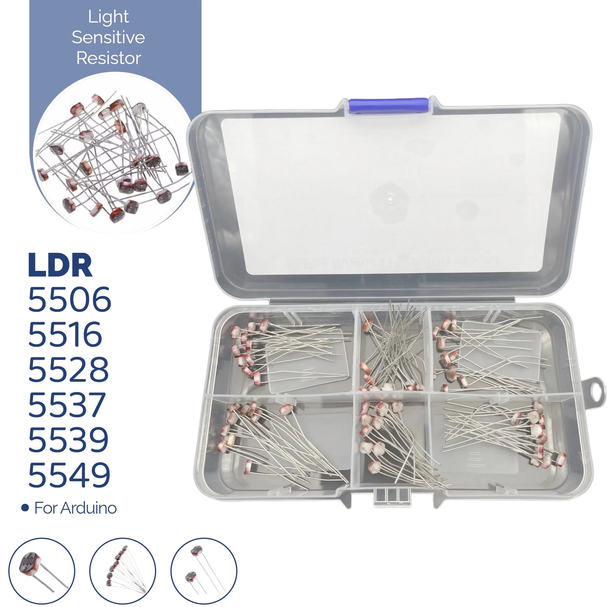 60PCS/kit LDR Photo Light Sensitive Resistor Photoelectric Photoresistor 5528 GL5528 5537 5506 5516 5539 5549 For Arduino