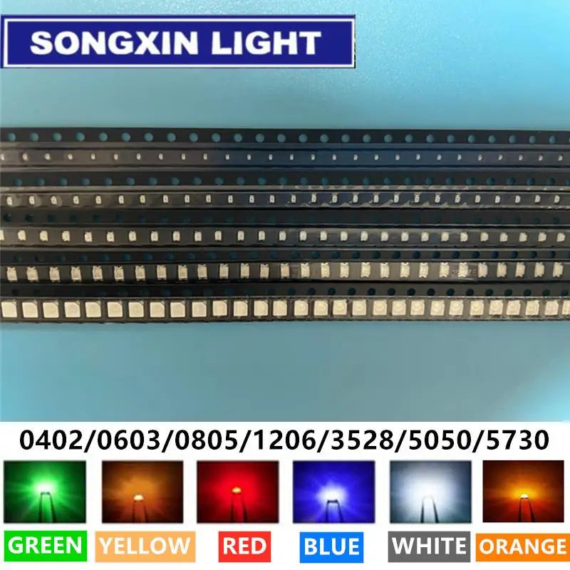 0402 0603 0805 1206 3528 5050 5730 3020 3014 4014 SMD LED Red Yellow Green White Blue Orange light emitting diode 100pcs/lot