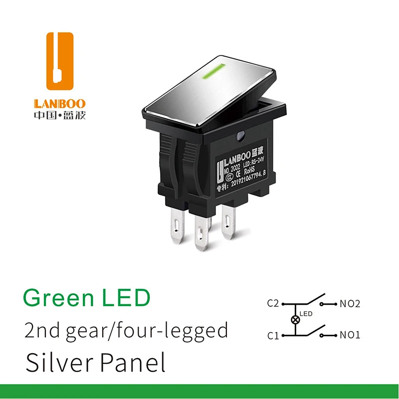LANBOO 14mm*9mm Series 7Amp High Current Rocker Switch ON-OFF-ON 2/3Position 4/6Pin KCD1  With Red/Green Light  12V24V220V