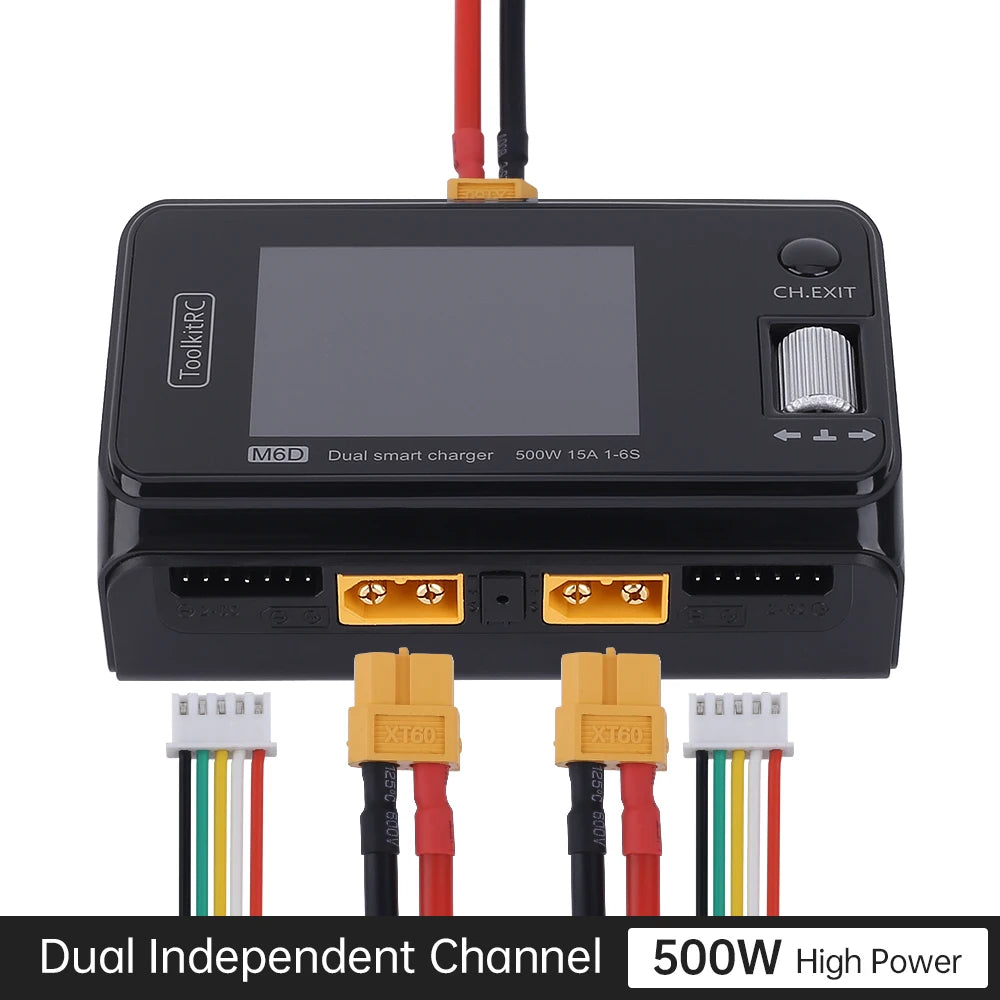 ToolkitRC M6D 500W Smart Charger 15A DC Dual Channel MINI Discharger with Power Supply For 1-6S Lipo Battery FPV Model Vs M8