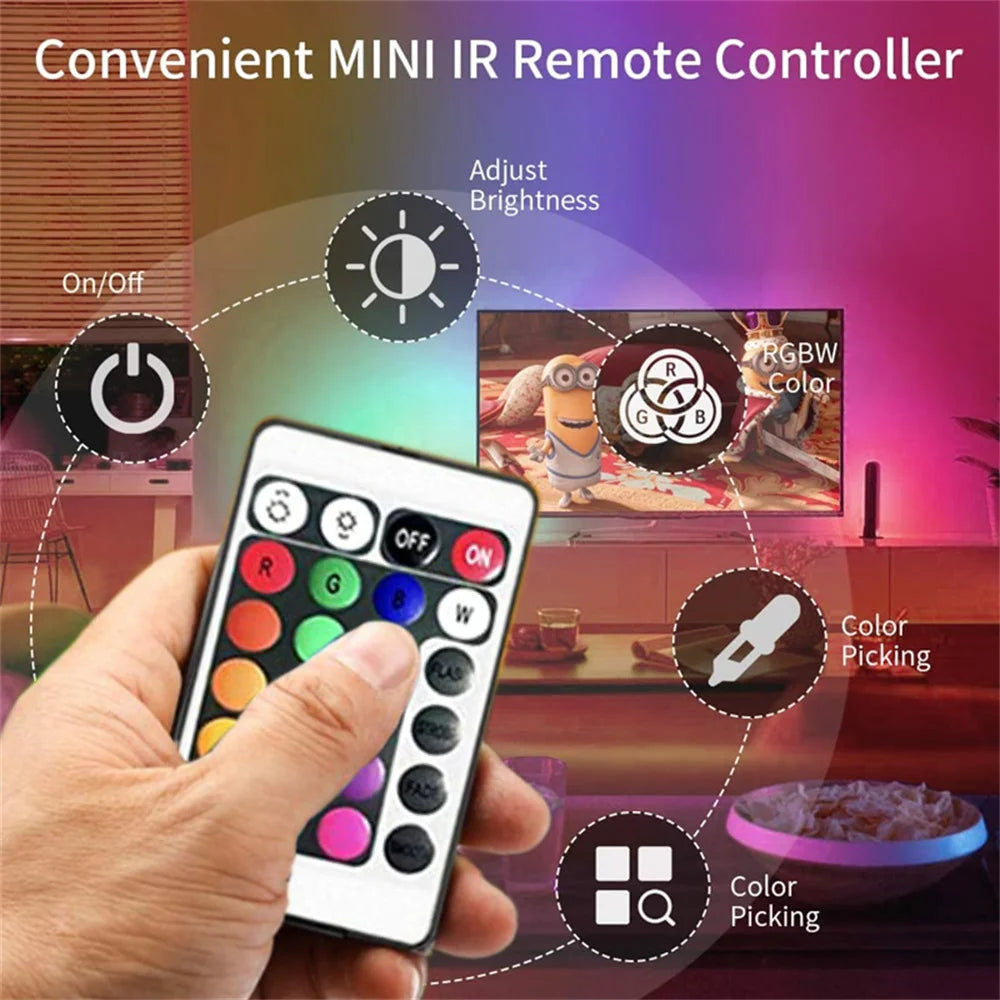 RGB LED Lights with Battery USB 5V LED Strip Lights IR Remote Control Flexible Ribbon Tape for Home Room TV Backlight Decor
