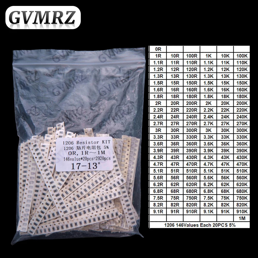 170/146/60Values 1K-5K 0603 0805 0402 1206 SMD resistor sop 1% Each 50PCS Each 25PCS 1k 2k 3k 4k 5k