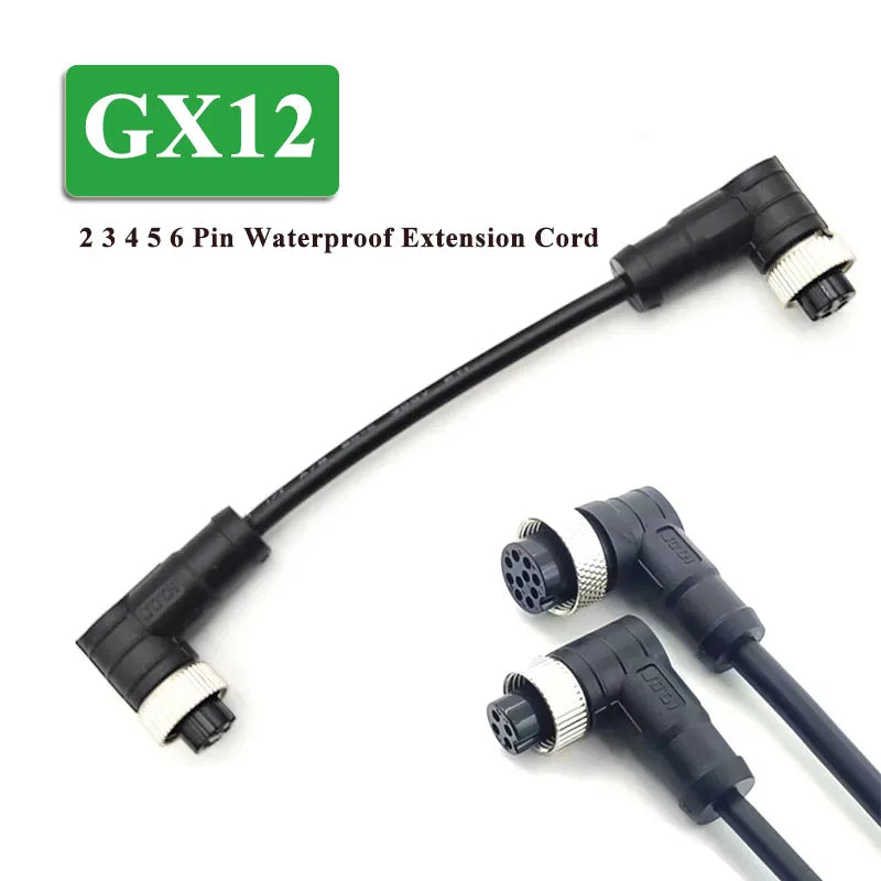 GX12 2 3 4 5 6 Pin Aviation Connector Cable Straight Elbow Male Female Molded Plug Wire 1/3/5 Meters Waterproof Extension Line
