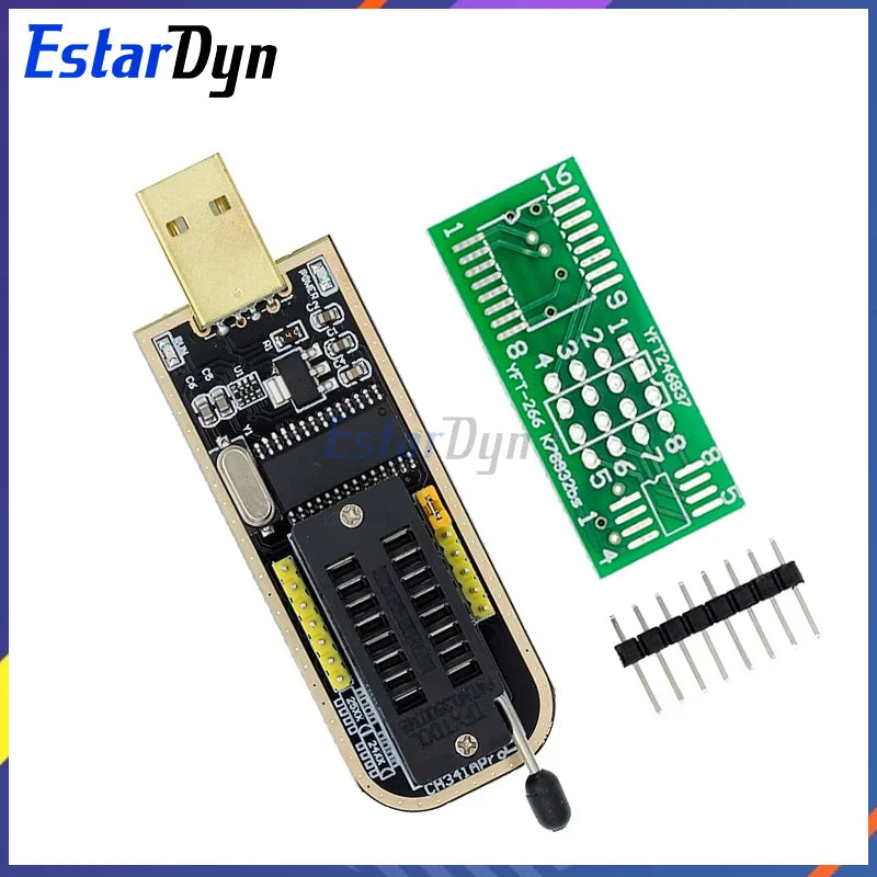 CH341 CH341A/CH341B Programmer 1.8V/3.3V/5V USB EEPROM Flash BIOS Burner for 24CXX/25CXX/93CXX with SOIC8 Test Clip & Adapter