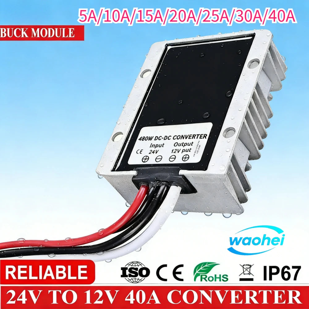24V to 12V 30A 40A DC Step Down Converter Voltage 24 Volt to 12 Volt 480W 5A-40A Car Buck Regulator Reliable Product CE ROHS