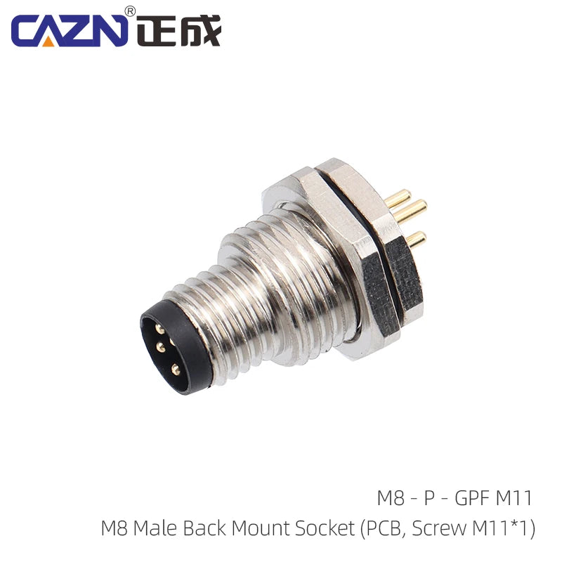 CAZN M8 Welding Panel Connector Male Female Back Mount Socket SMD 3 4 5 6 8 Core Angle Pin Male and Female Socket