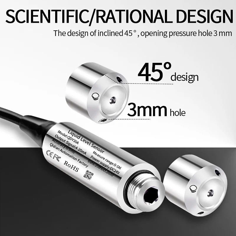 0-350m to 4-20mA RS485 Hydrostatic Liquid Level Transmitter 0-10V 0-3.3V 0.5-4.5V Output Water Pressure Level Sensor Probe